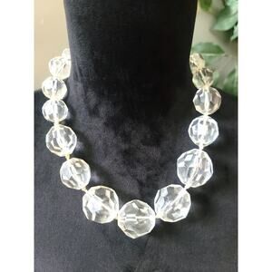 Women's Clear Faceted Beaded Necklace Lobster Clasp Chunky Statement Jewelry